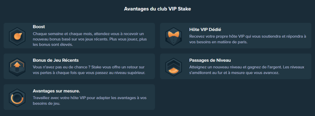 Avantages du club VIP Stake Casino