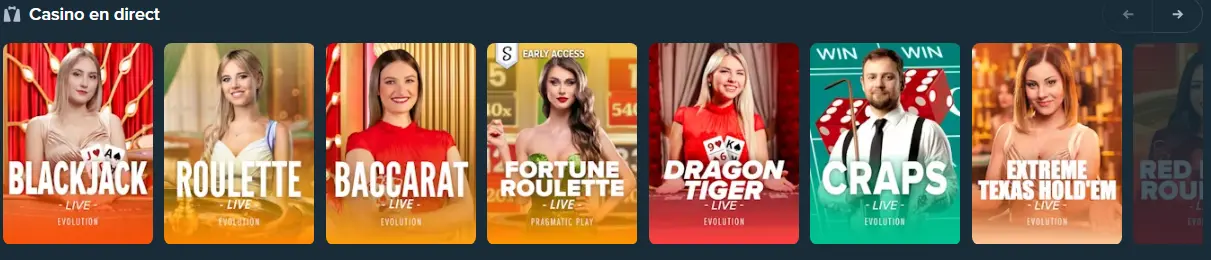 Jeux de casino en direct sur Stake Casino