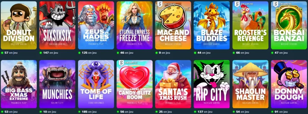 Les machines à sous les plus populaires sur Stake Casino