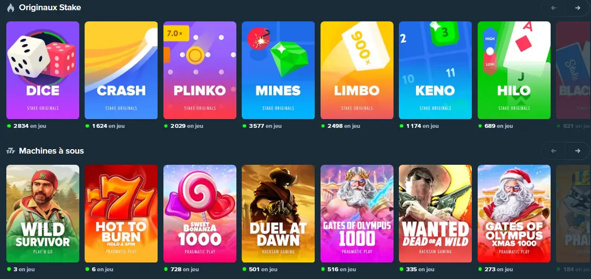 Sélection de jeux sur Stake Casino
